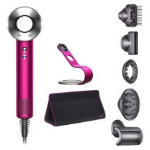 Фен Dyson Supersonic HD07 фуксия/яркий никель с 5 насадками, подставкой и дорожным чехлом