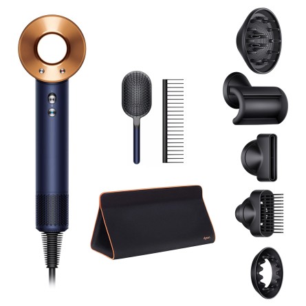 Фен Dyson Supersonic HD07 синий медный с 5 насадками дорожным чехлом и расческами