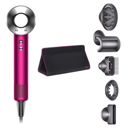 Фен Dyson Supersonic HD07 яркий никель/фуксия с 5 насадками и дорожным чехлом